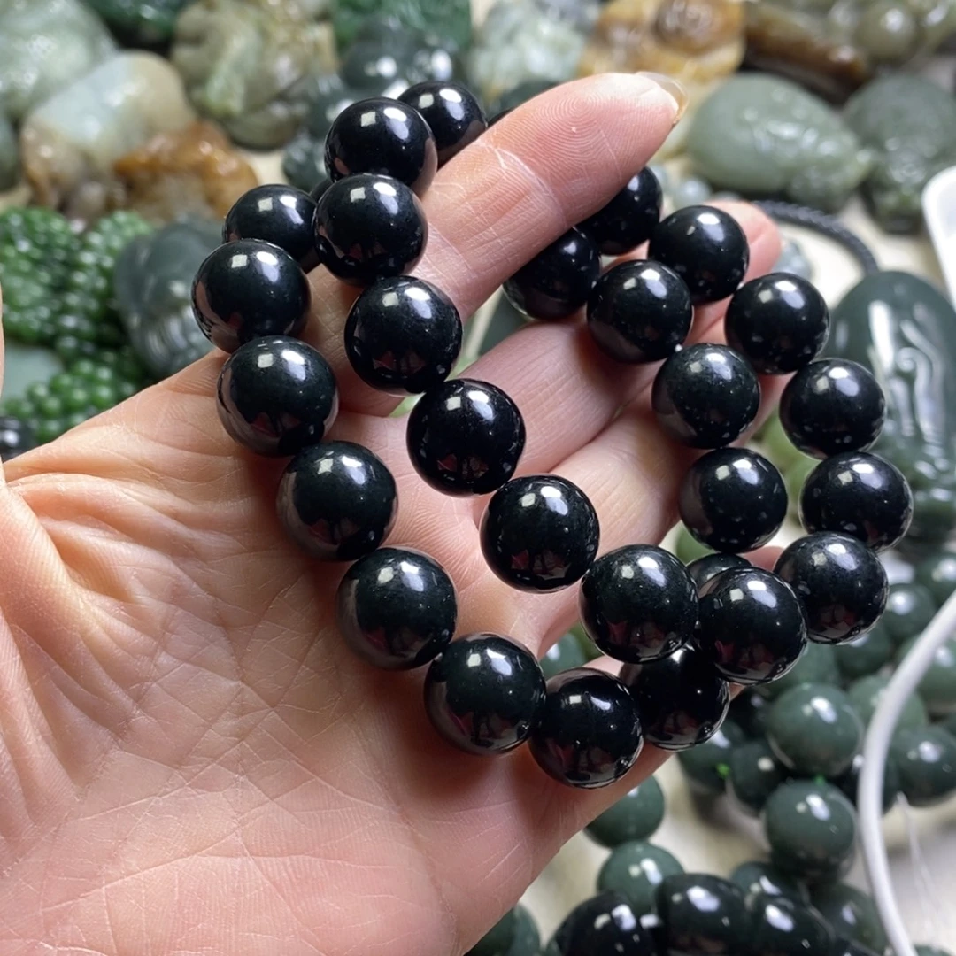 和田玉未镶嵌手链新疆和田给青玉卡14圆珠