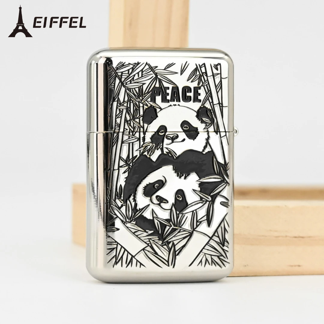 EIFFEL/埃菲尔煤油防风打火机E05白镍填漆熊猫男士创意节日送礼