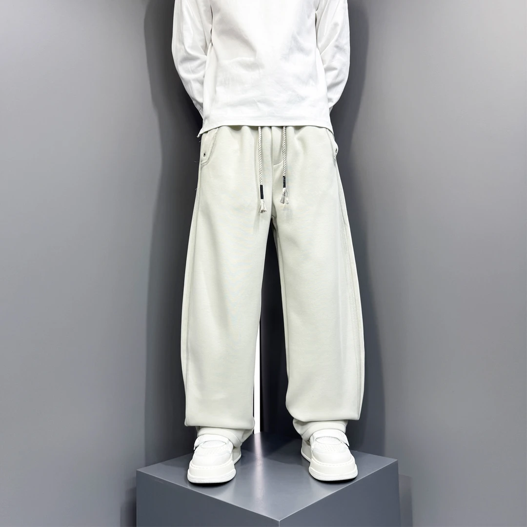 2025秋冬新款美式拼色复古水洗做旧弯刀休闲裤男宽松直筒阔腿长裤