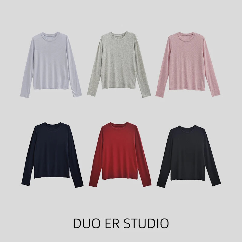 【朵儿studio】秋款天丝羊毛圆领打底长袖T恤 A248