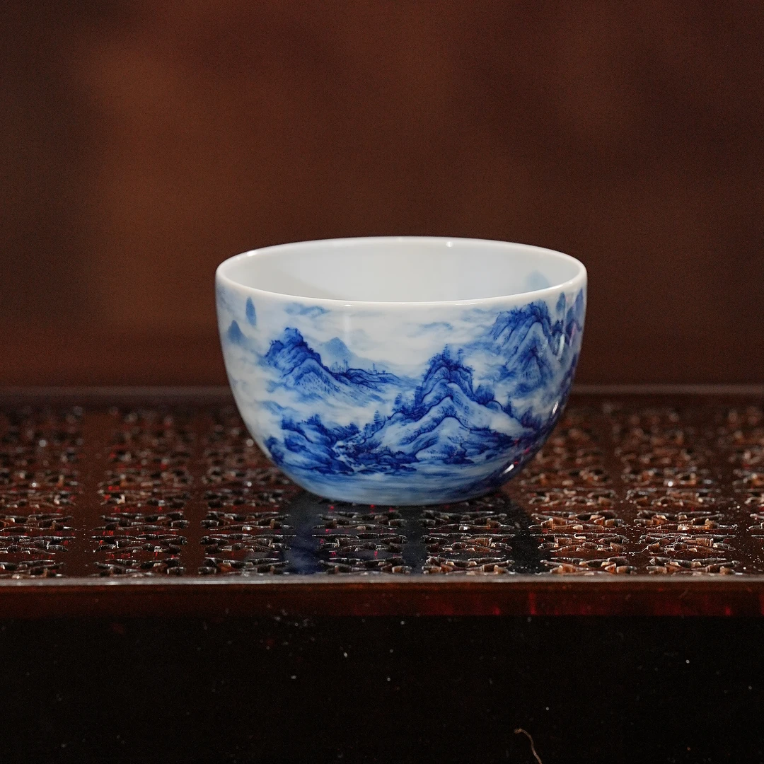 文凤窑丨山水杯（80ml） 景德镇瓷器纯手工手绘陶瓷高档茶杯茶具