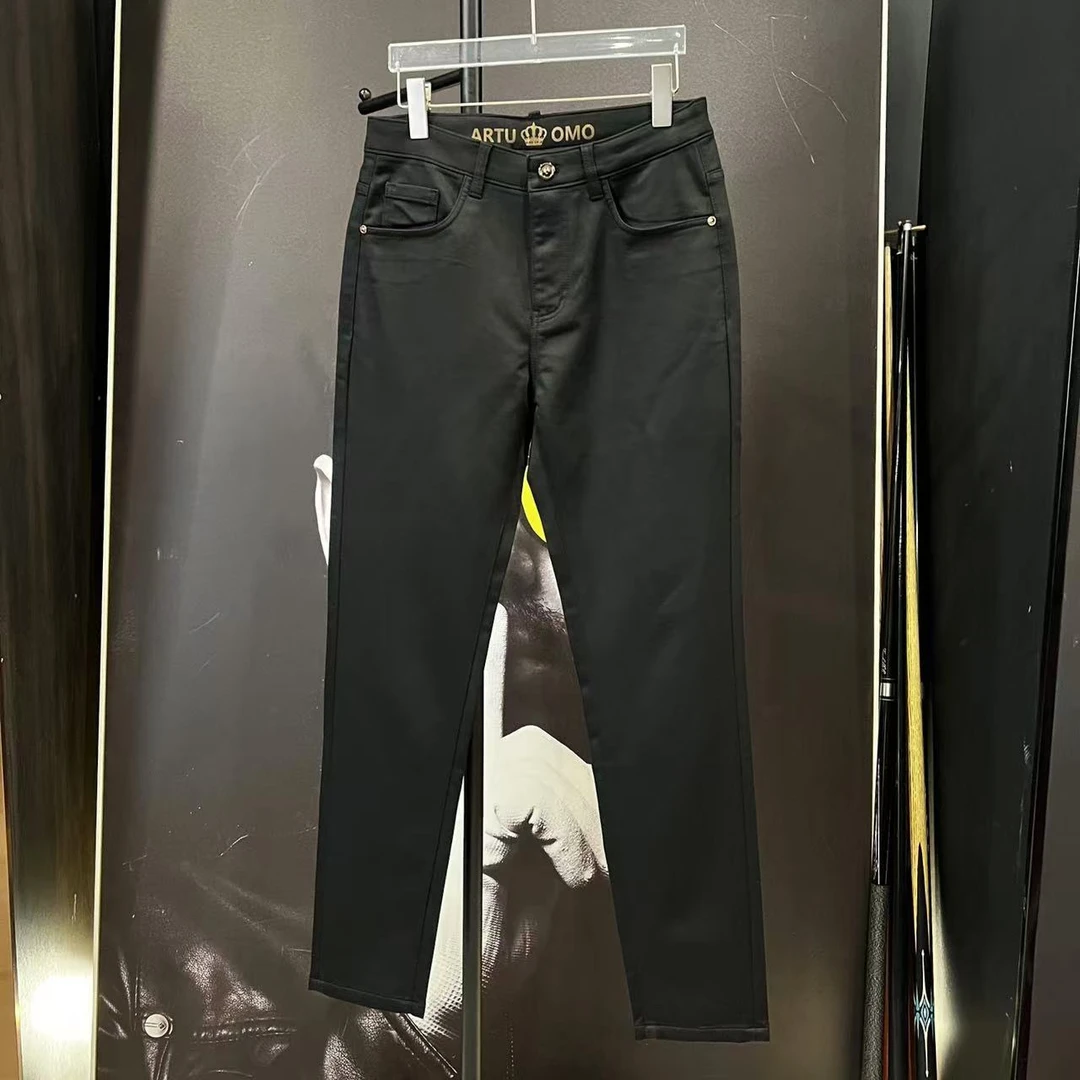 6531男士时尚欧货皇冠小标黑色休闲裤