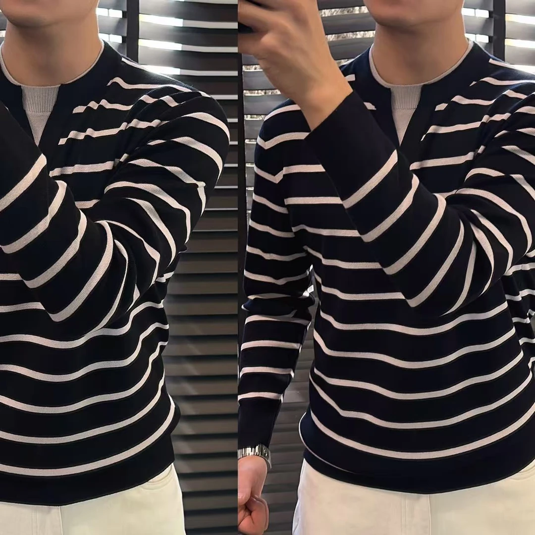 東• 冬季高品质透气条纹男士套头长袖  66278