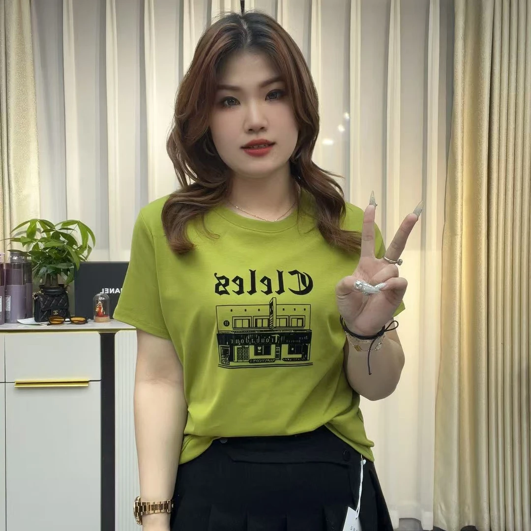 小鑫肝@现货浮力英文图案植绒简宁休闲百搭T恤 5123