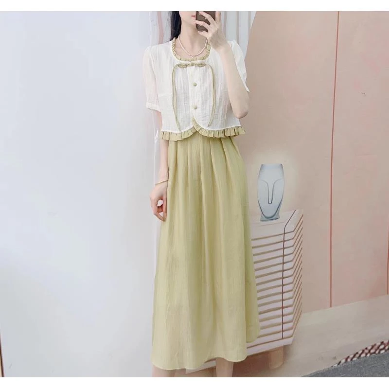 271假两件淑女高腰短袖连衣裙8271/E3