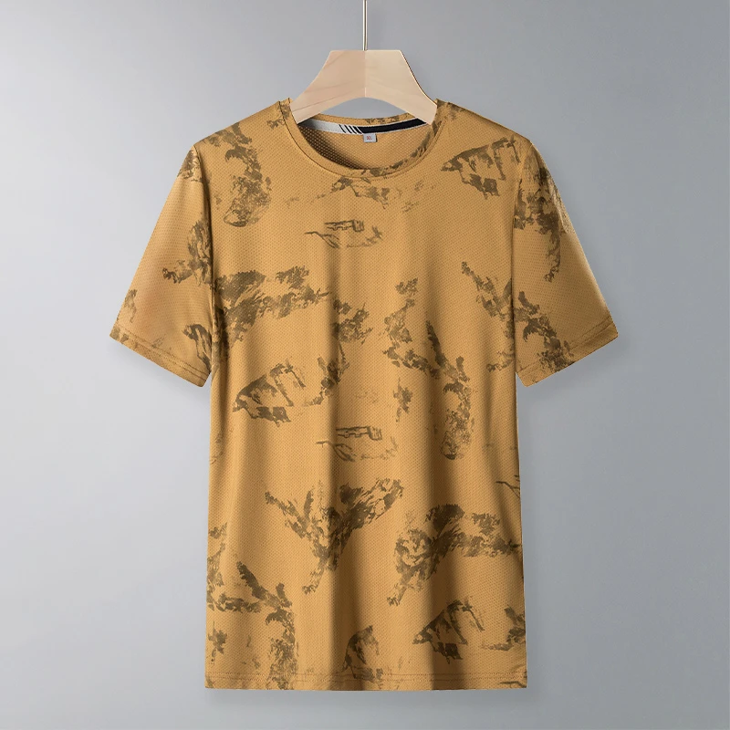 冰丝短袖男T恤夏季新款速干运动山水印花透气大码潮牌半袖上衣男