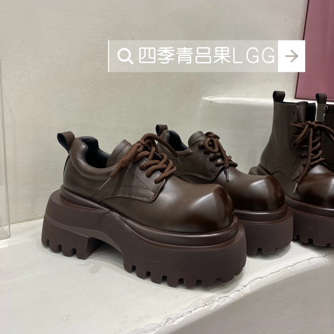 欧货高品质厚底8cm秀场款乐福鞋女2025ss时尚百搭高级系带小皮鞋