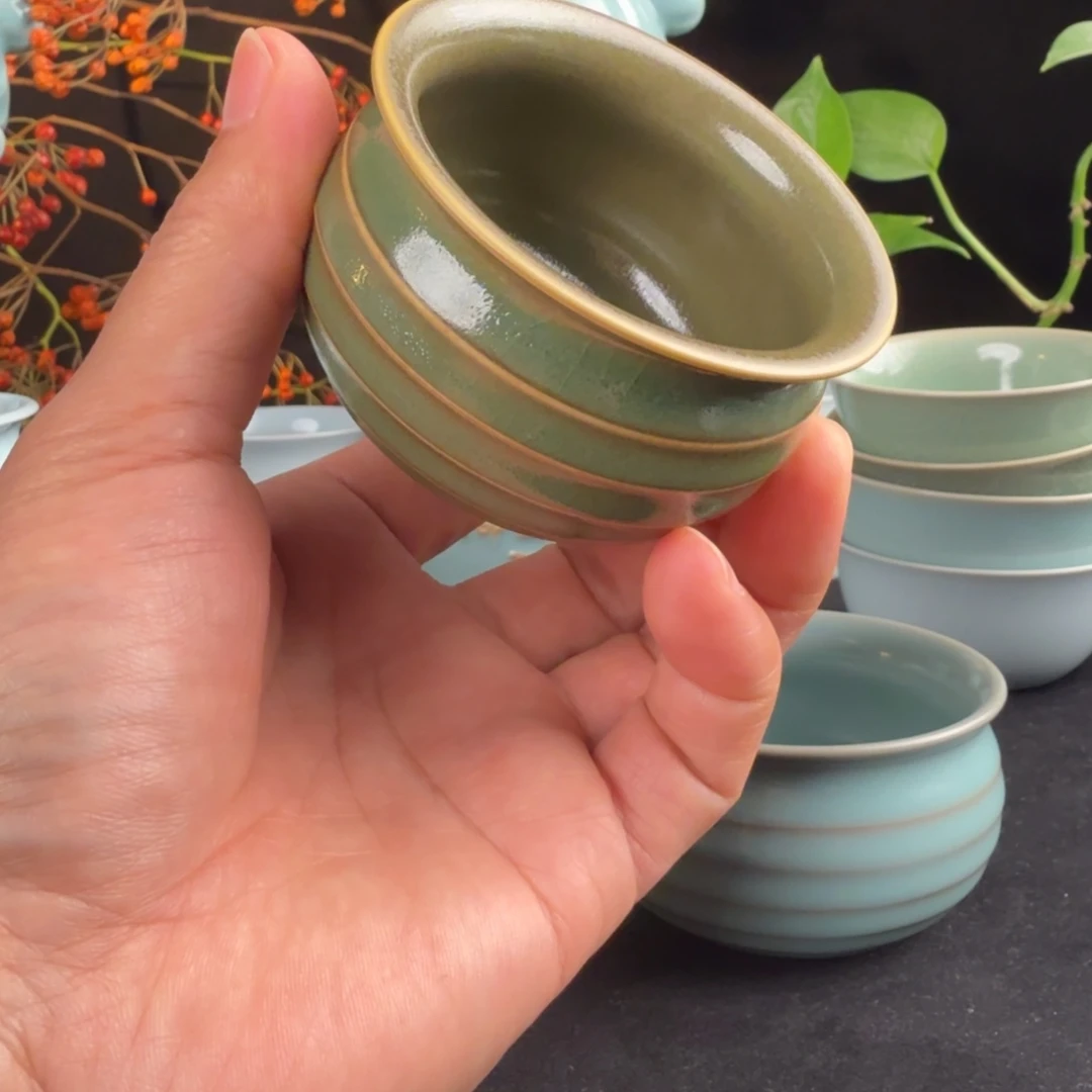 陶摆件汝瓷仿柴烧炫纹杯