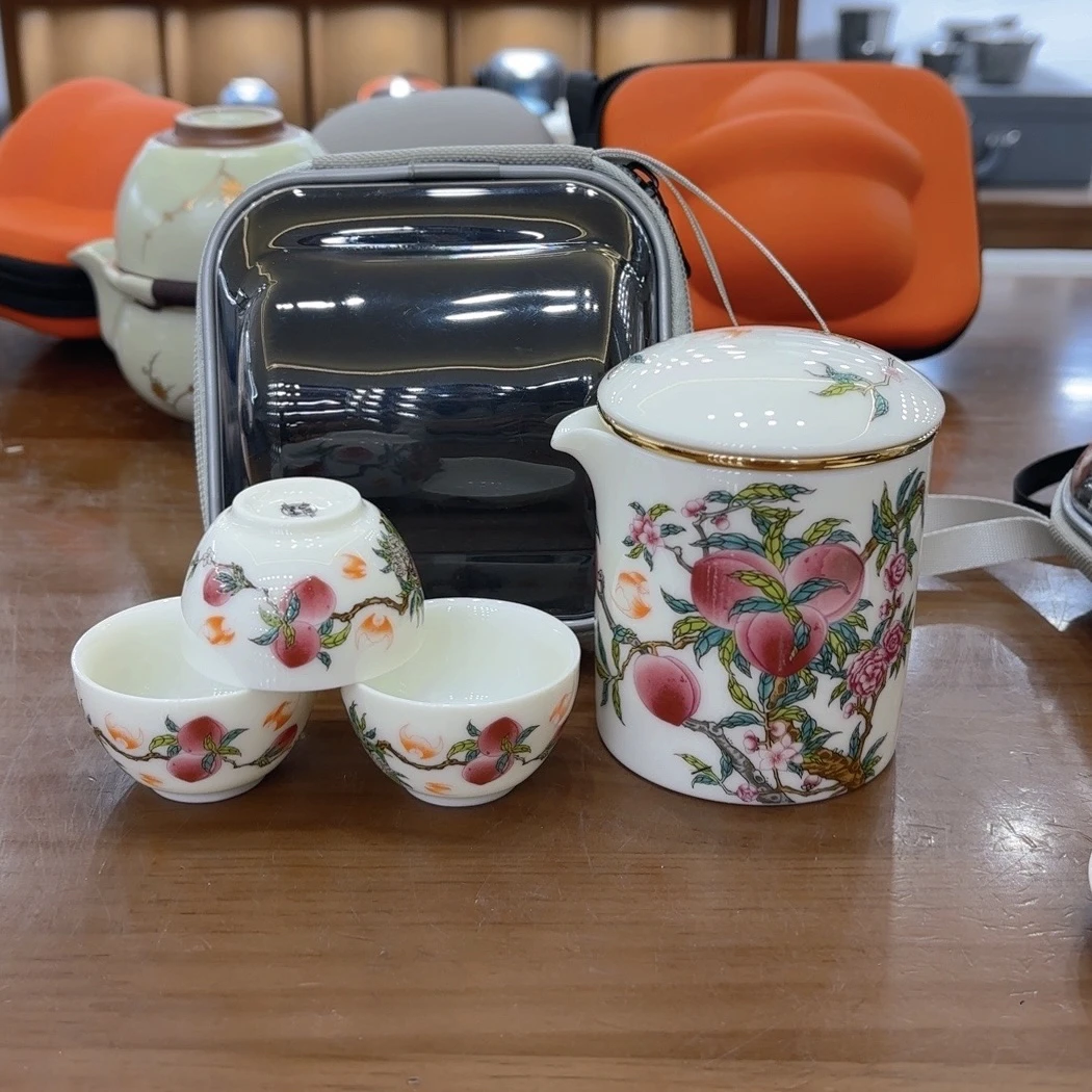 C17 瓷里陶里经典九桃五福旅行茶具快客