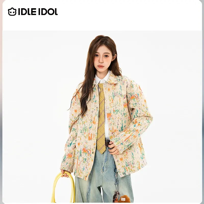 IDLE IDOL复古拉链宽松型短外套碎花百搭男女款西域风时尚夹克