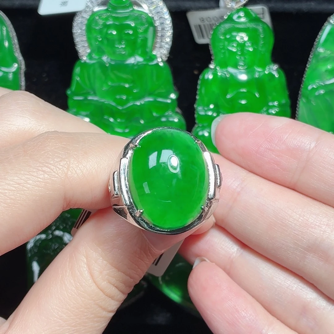 翡翠银S925镶嵌戒指天然A货翡翠
