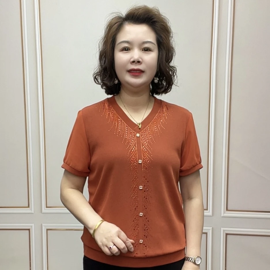 2025夏季短袖时尚百搭新款洋气减龄宽松薄款女士显瘦气质妈妈装