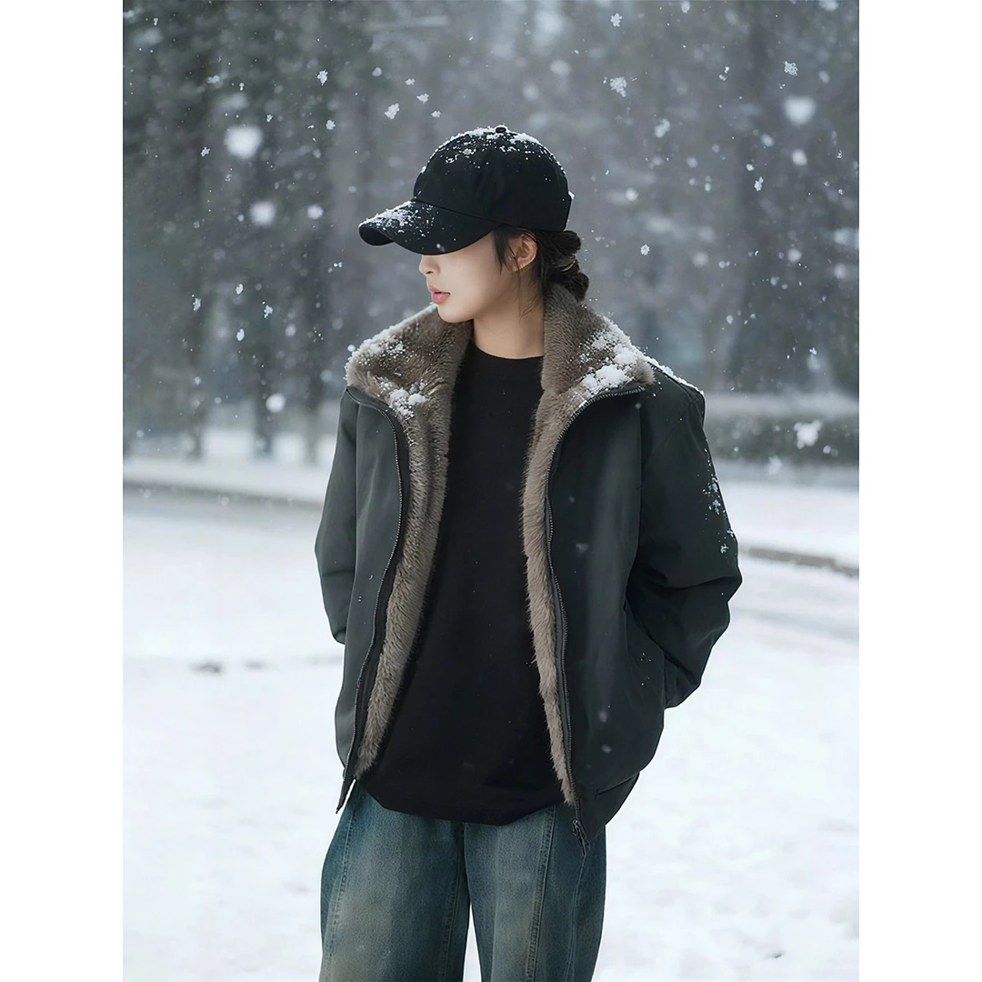 两面穿银蓝狐座山雕毛领棉服外套男款秋冬季加绒加厚保暖棉衣外套