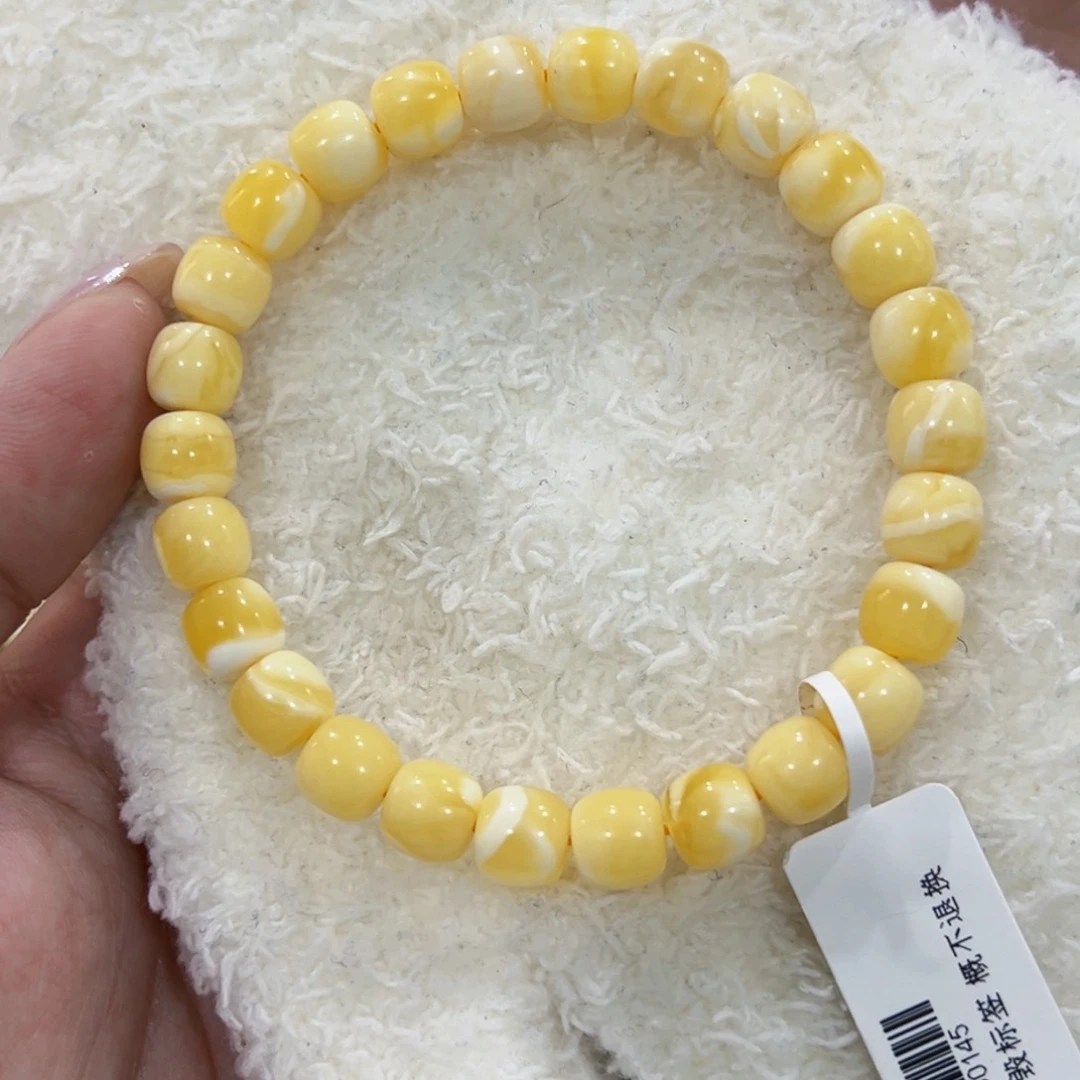 蜜蜡手链未镶嵌福8m黄白花老型手串