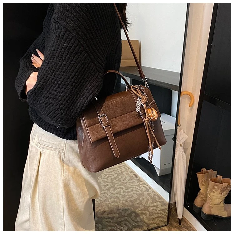 单肩拉链暗袋斜挎包小众ins简约休闲小方包女士百搭秋冬 3629G咖