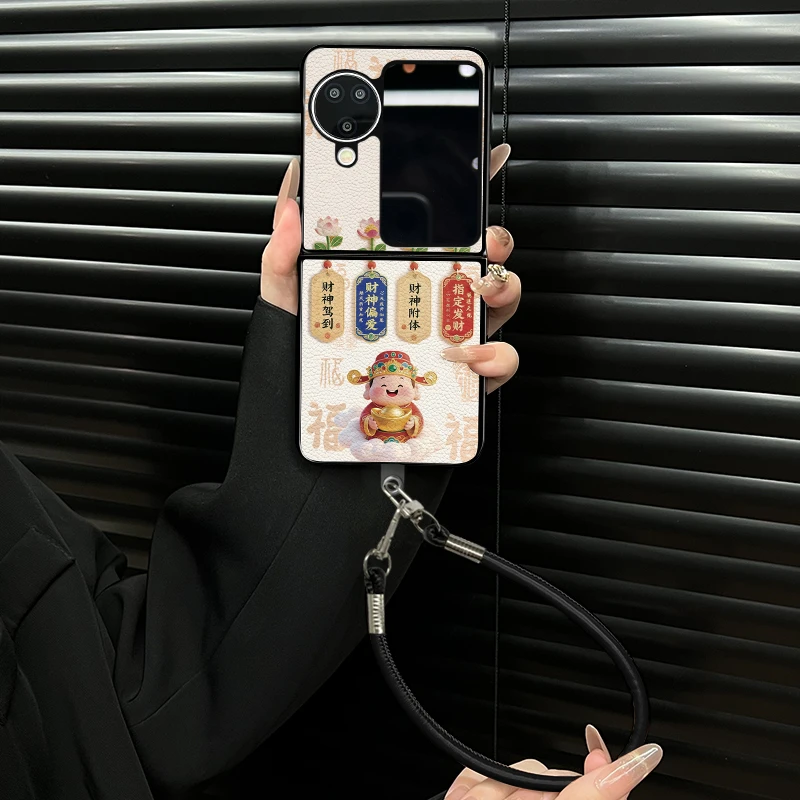 适用oppofindn3flip手机壳一路生财小羊皮折叠壳全包保护套