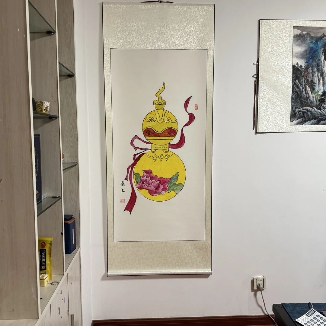 葫芦挂墙字画，福禄图卷轴画装饰画适合玄关悬挂