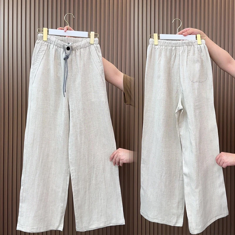 夏季新款麻料凉凉裤女裤透气宽松显瘦休闲裤百搭时尚拖地裤阔腿裤
