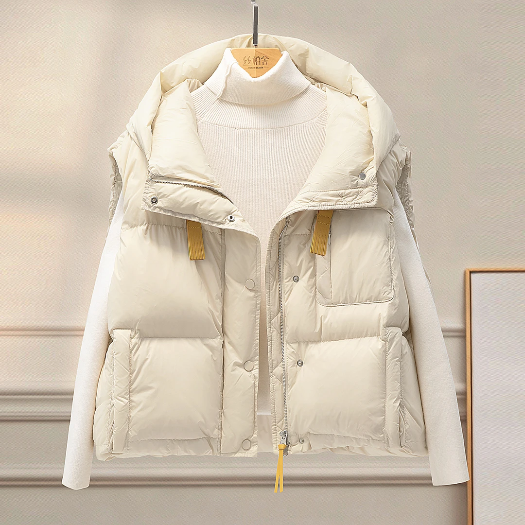丝柏舍2025冬装新款女装时尚连帽马甲宽松工装羽绒马夹S53R7302JA