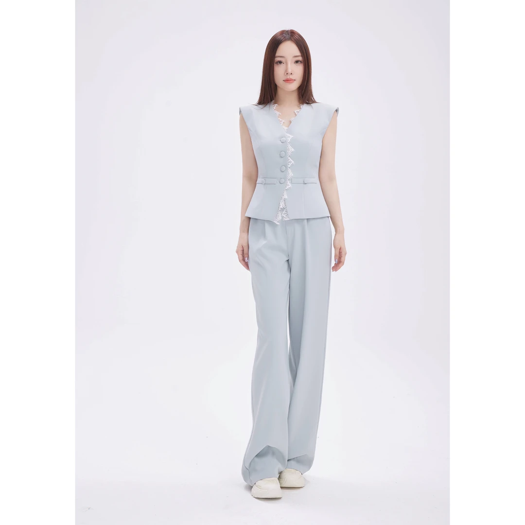 【蓝点薄荷】春夏时尚无袖修身气质通勤显瘦马甲套装女