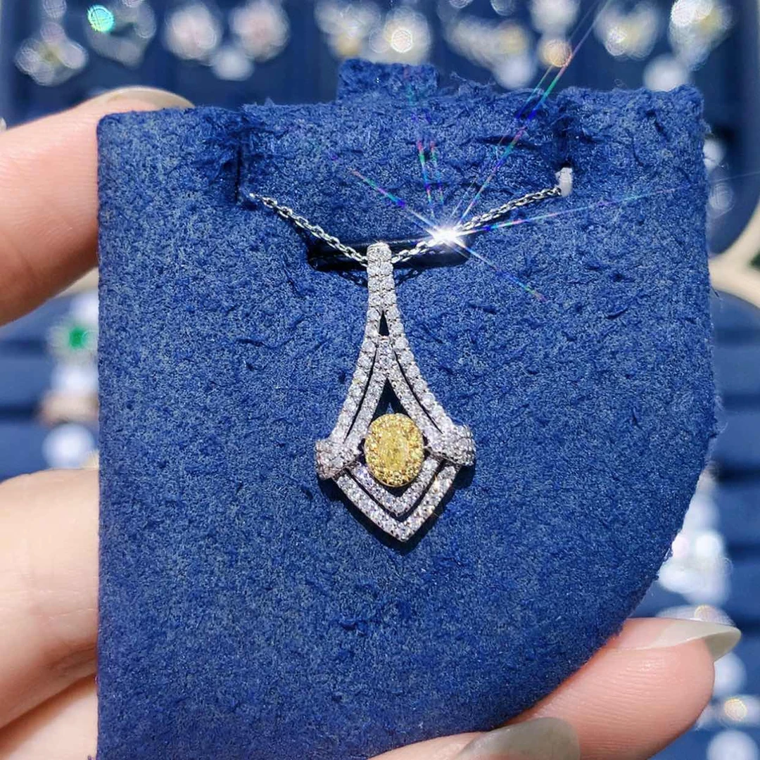 【闪购商品】颈饰18K金镶嵌钻石黄钻水滴项链