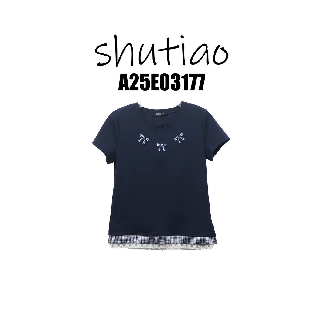 【SHUTIAO】2025夏季：新款小众设计款T恤A25E03177