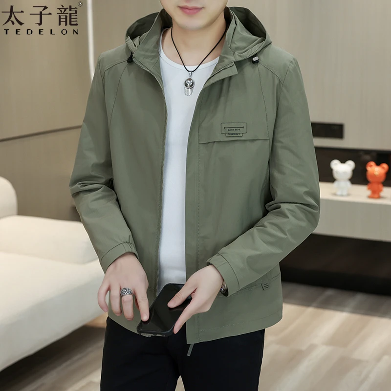 TEDELON/太子龙春秋季连帽夹克修身时尚男装潮流百搭休闲时尚