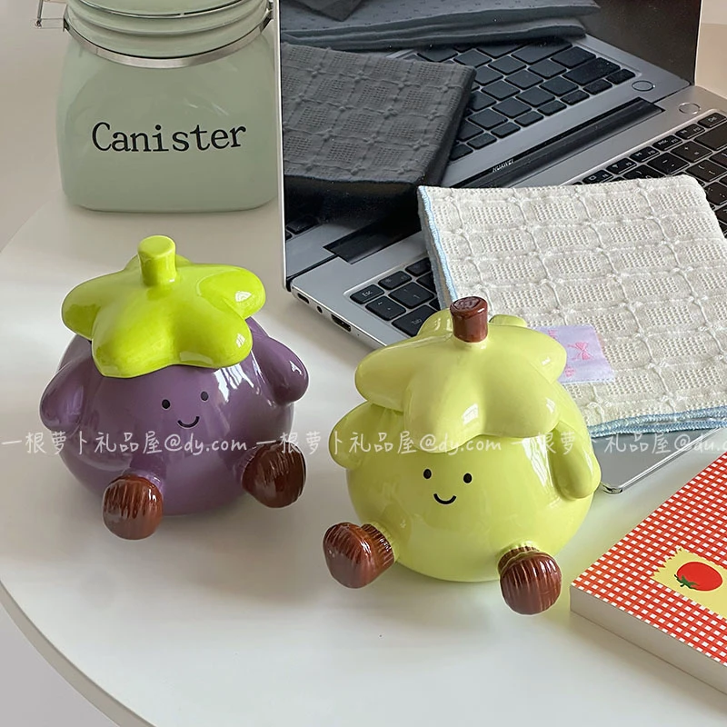 可爱搞怪茄子笑脸马克杯带盖勺创意陶瓷咖啡杯生日礼物送男生杯子