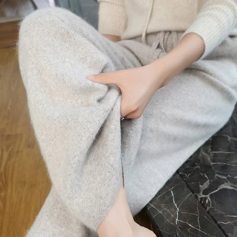针织性感风休闲春秋休闲裤阔腿裤高腰外穿宽松打底裤薄款秋冬