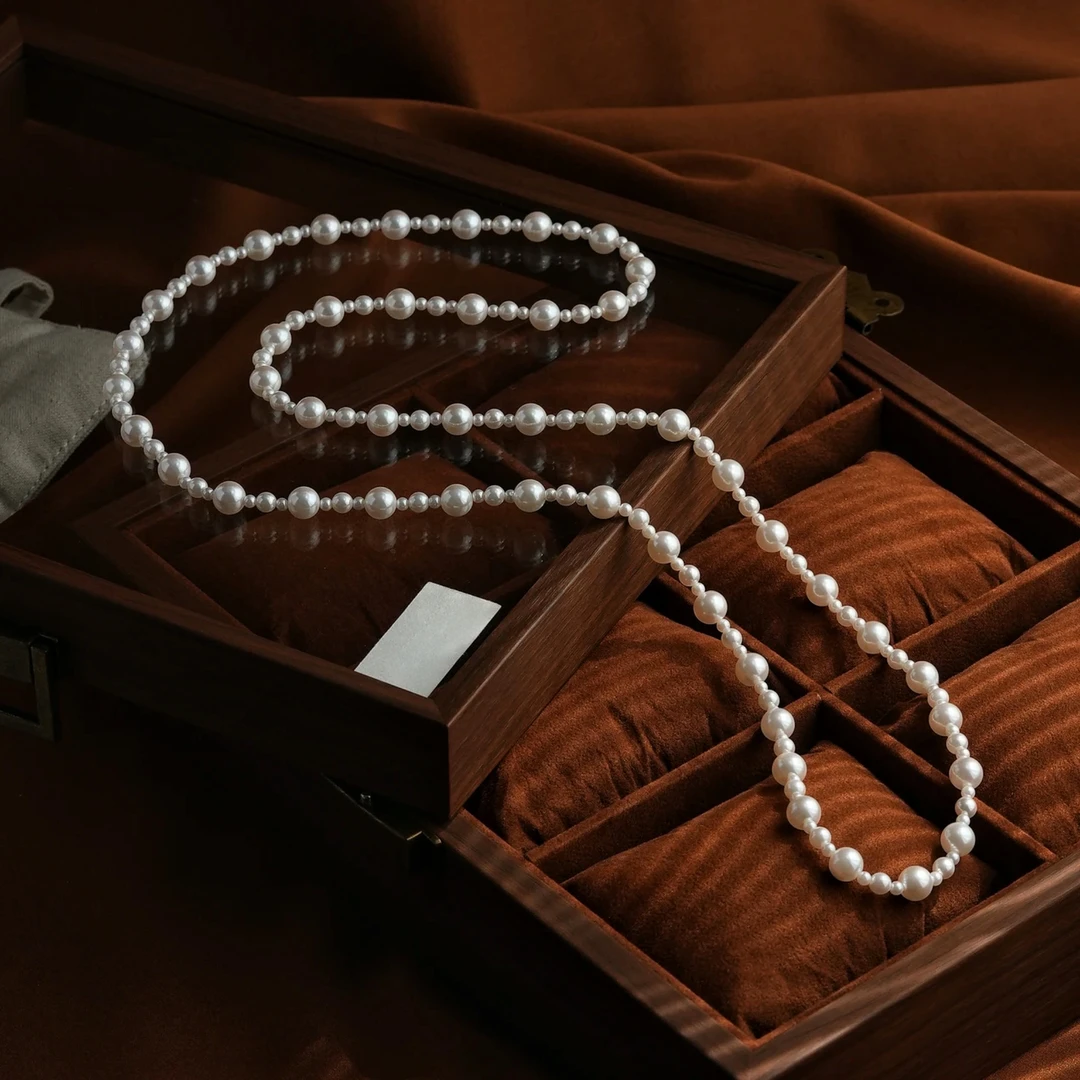 铜合金仿珍珠项链 4-6-10mm小香风毛衣链长款叠戴项链（120cm左右）