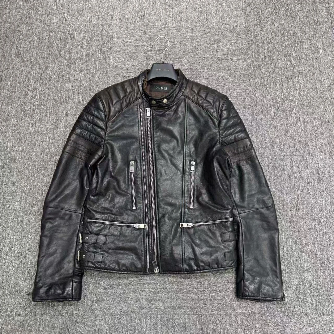 99新 GUCCI/古驰  真皮机车夹克/46码/编码17940
