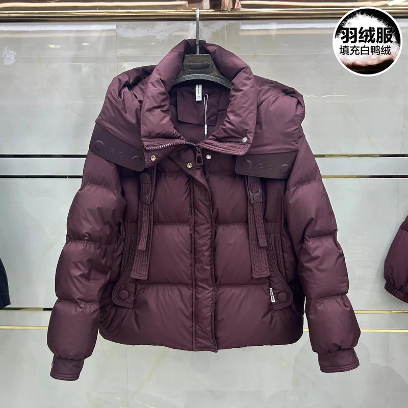 安哥拉红羽绒服中年女冬装袄子2024新款洋气减龄妈妈装短款面包服