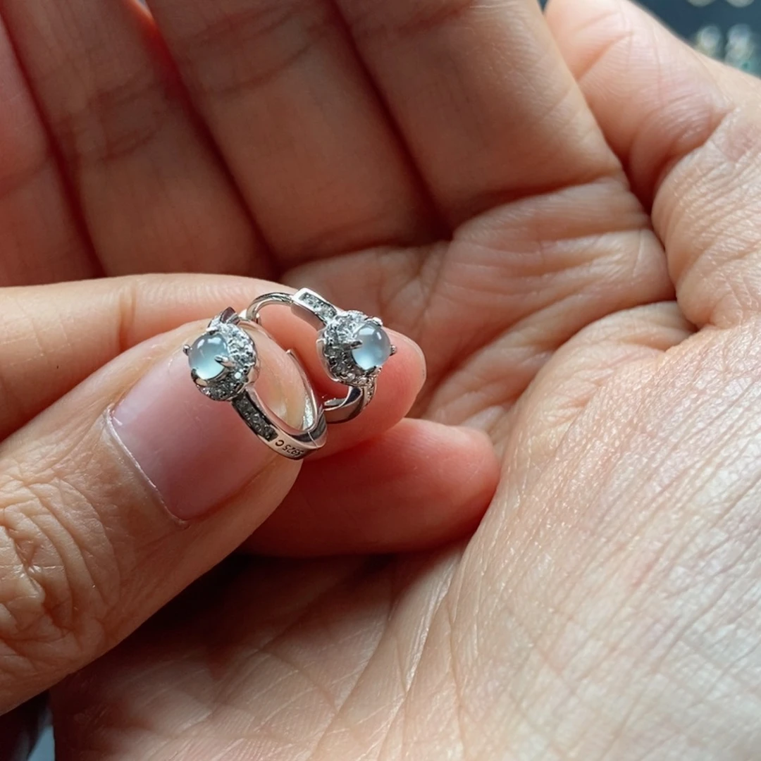 翡翠耳饰银S925镶嵌翡翠首饰