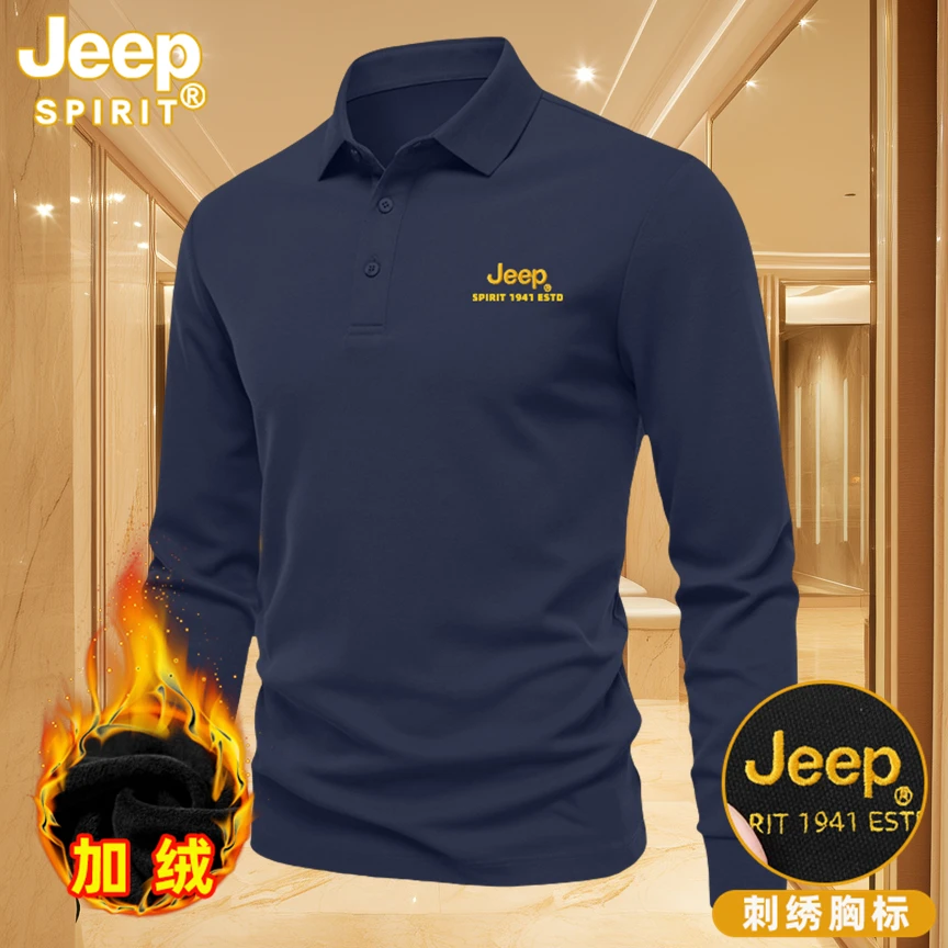 JEEP SPIRIT轻奢刺绣polo衫男士复古男春秋款新款翻领长袖T恤上衣