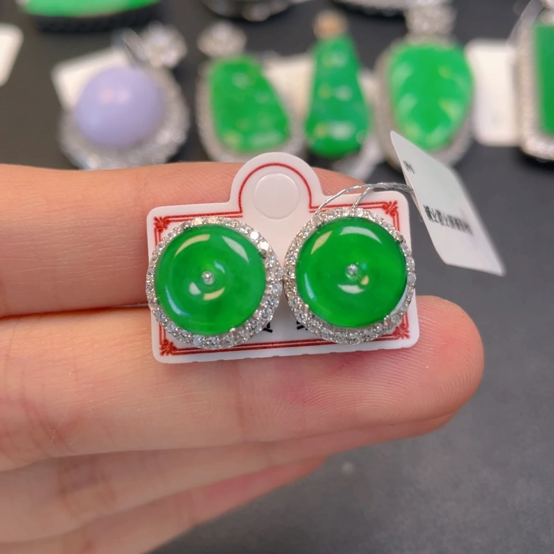 翡翠银S925镶嵌颈饰耳钉