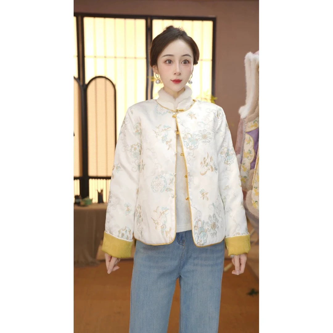 双面穿秋冬季加棉加厚新款新中式提花精致百搭外套-739