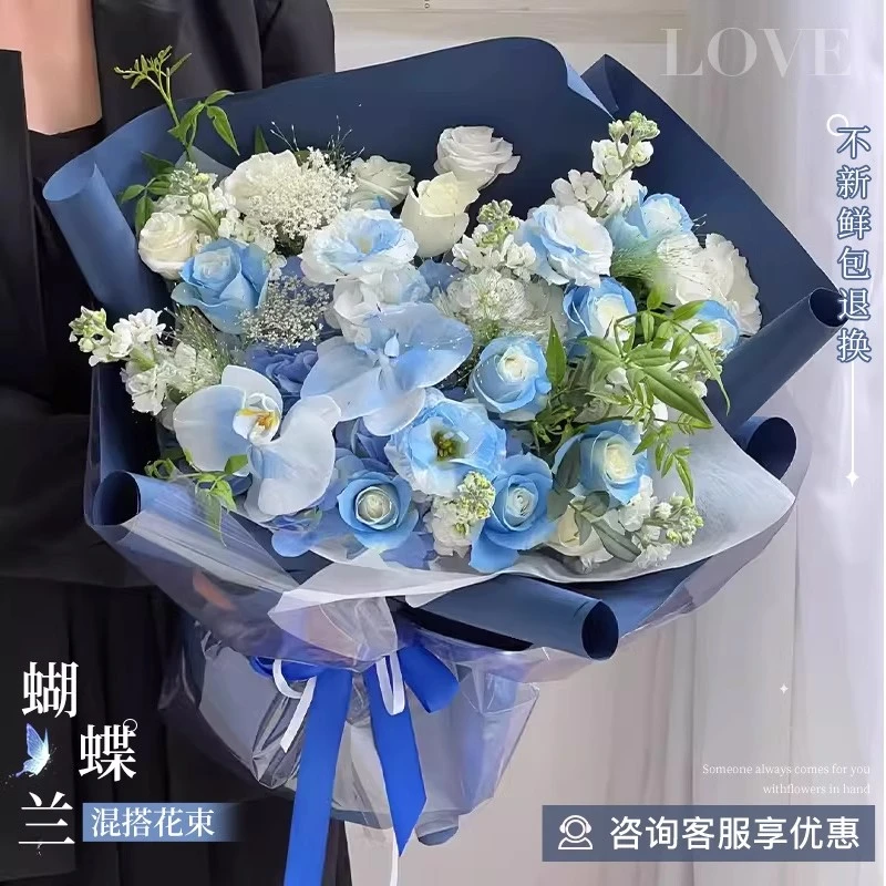蝴蝶兰附近绣球白玫瑰花束桔梗花店同城上海北京广州生日全国配送