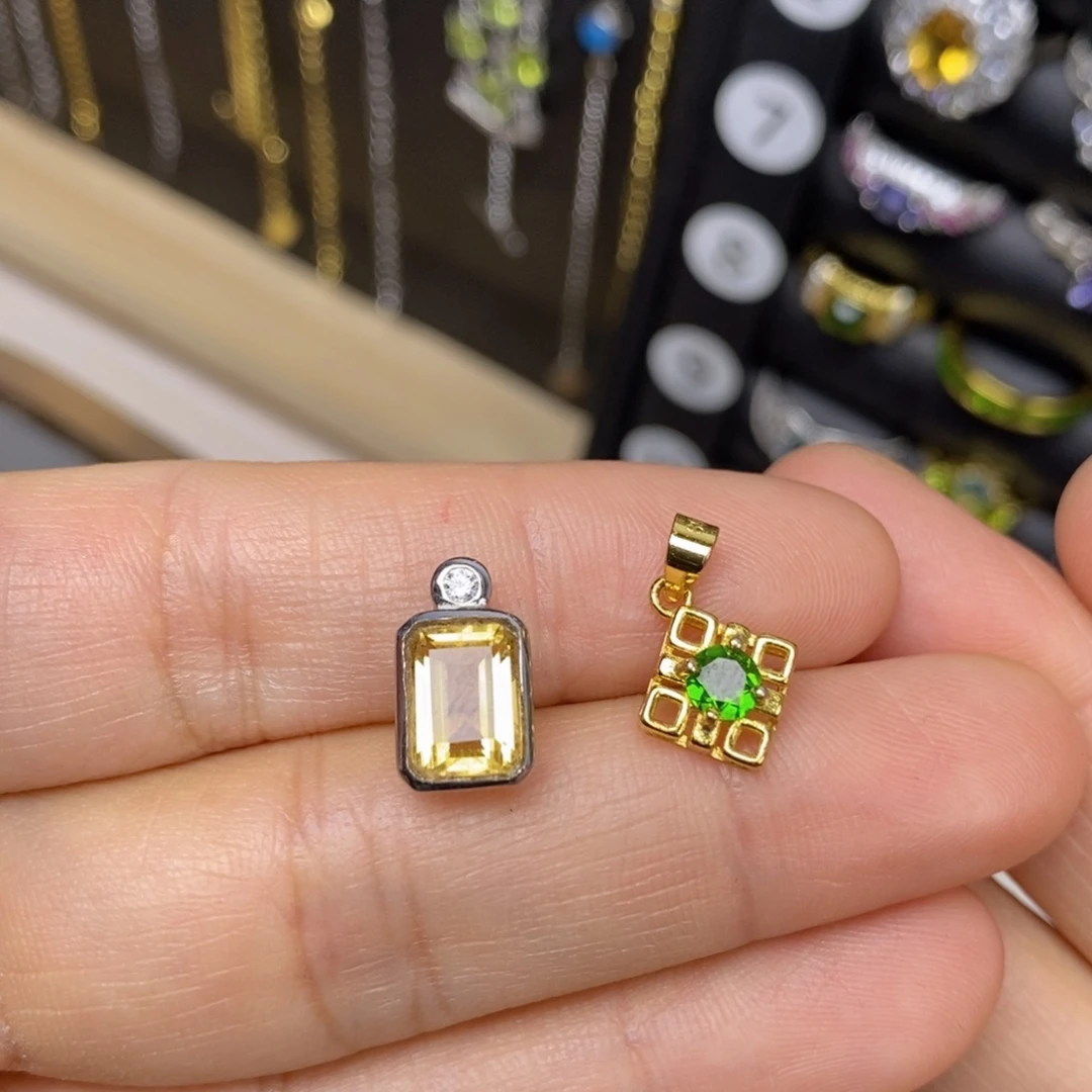 黄晶吊坠(不含链)银S925镶嵌福利款两个