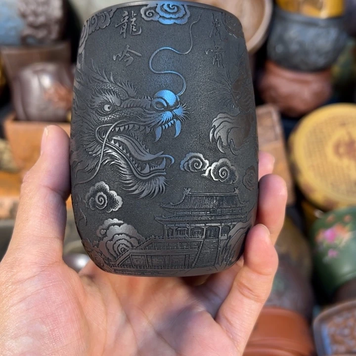 紫砂茶杯宜兴紫杯子