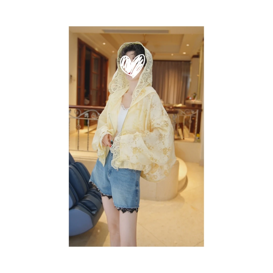 26113166【杏雨梨花】连帽蕾丝高级显瘦宽松外套