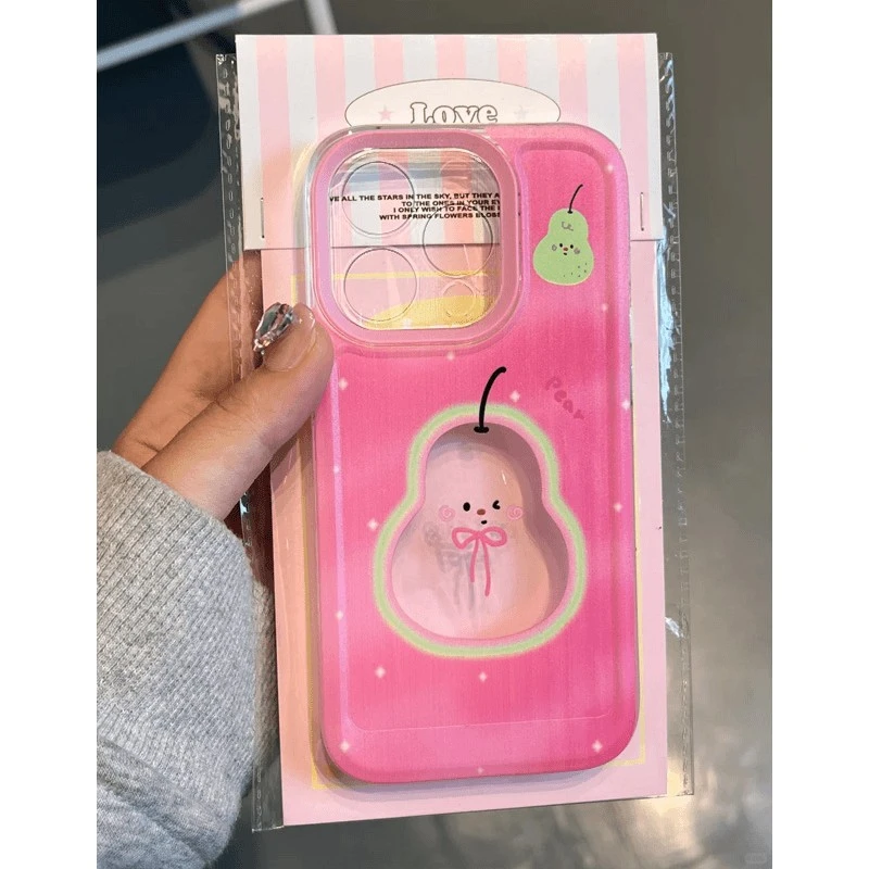 可爱粉脆梨适用苹果16PROMAX手机壳iPhone15透明14防摔13软壳12