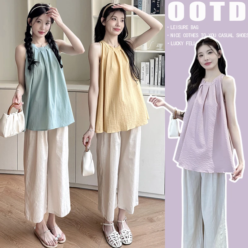 孕妇装2025春季新款韩系潮流百搭宽松显瘦简约设计感挂脖背心上衣