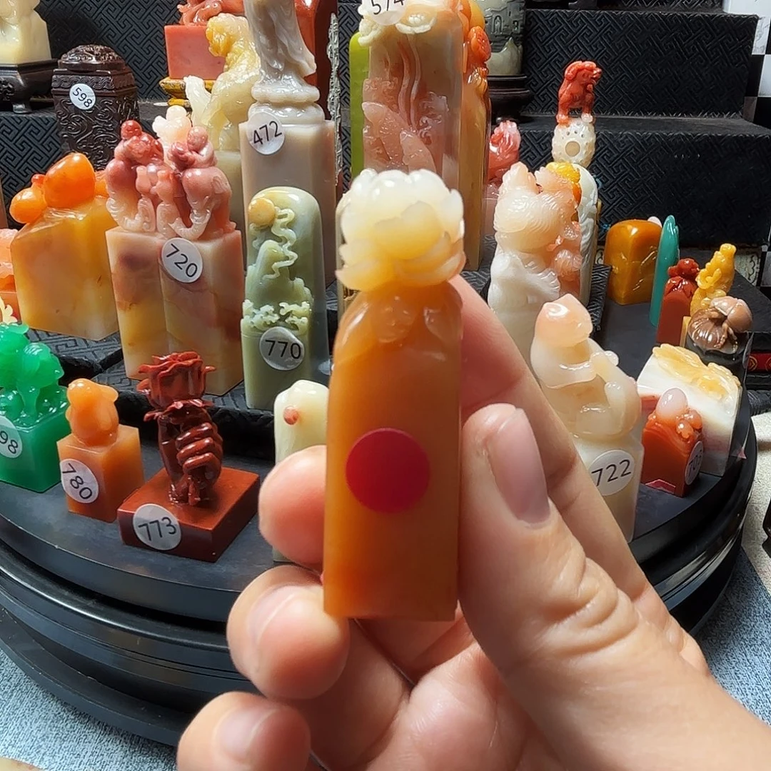 寿山石印石牡丹花8