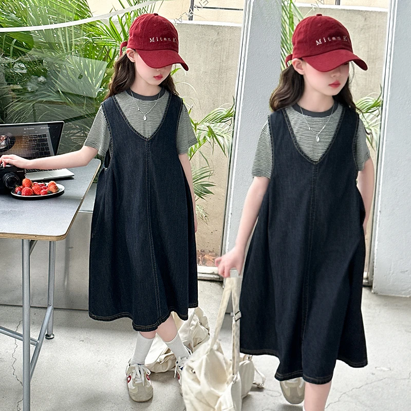 女孩夏装洋气套装2025新款女童短袖背带裙中大童夏季韩版洋气裙子