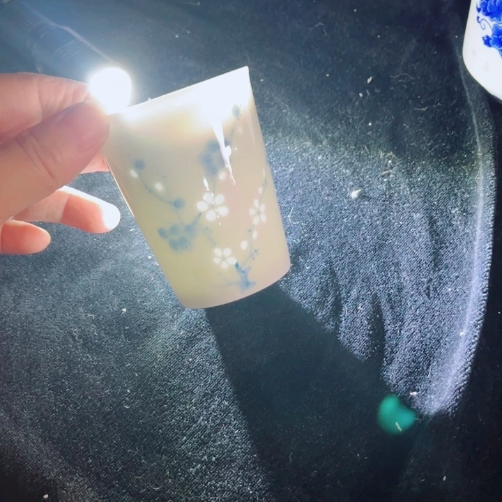 青花玲珑手绘梅花玲珑可乐杯