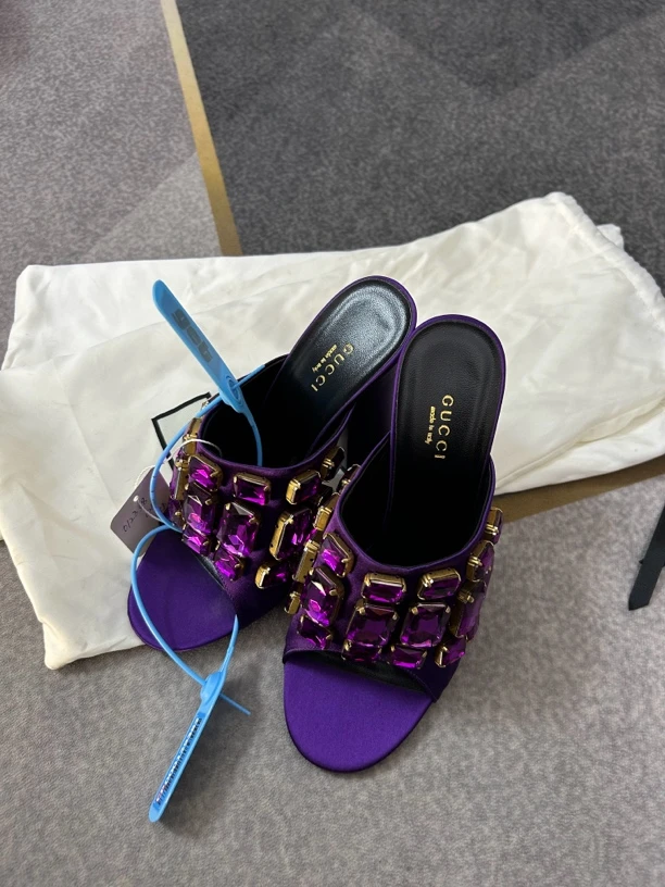 99新 GUCCI/古驰 古驰gucci紫色高跟凉拖99新三七半
