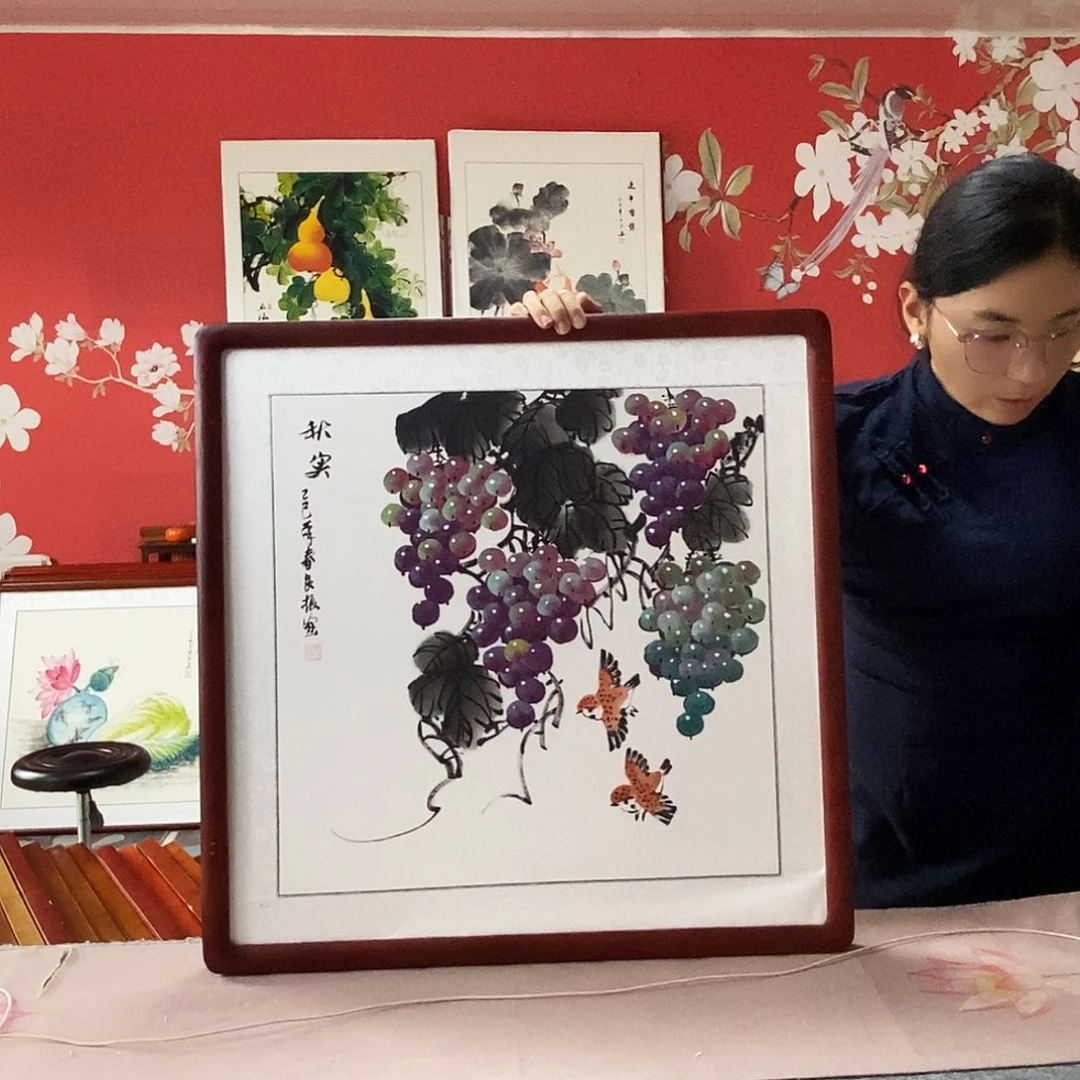 国画手写手绘带框包邮国画作品62✖️62