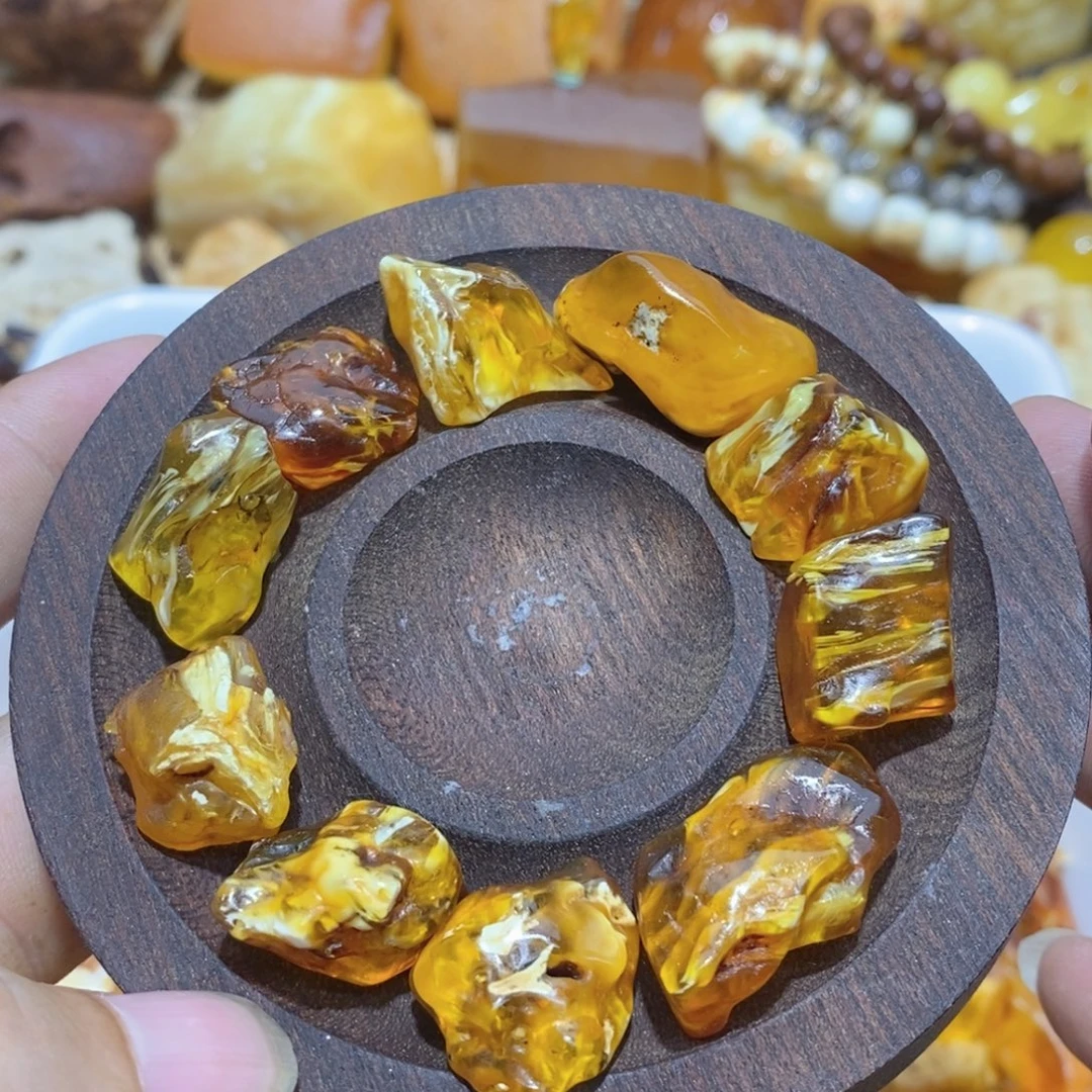 定制琥珀金白拉丝纹随行手串原石定制