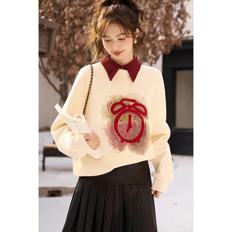 【年末大促】谜秀复古圆领卫衣加绒加厚银狐绒复合高级感宽松小个子