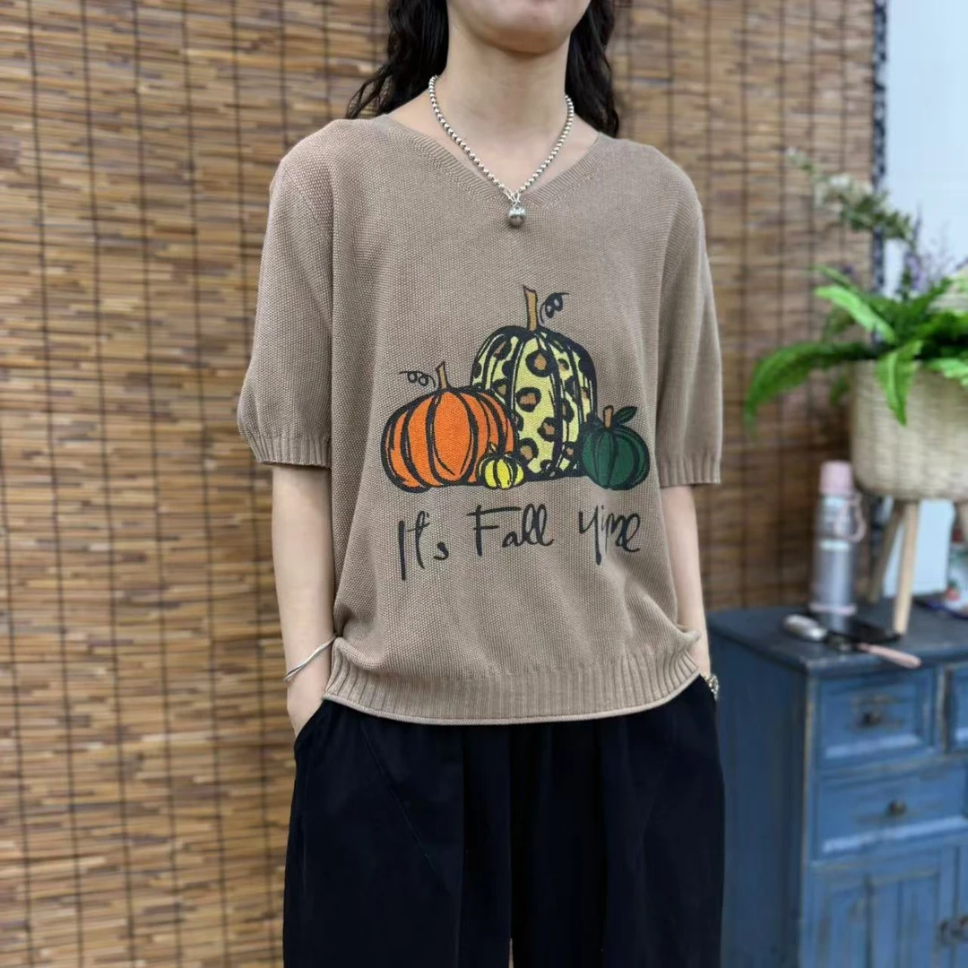 9680新款夏季时尚气质减龄百搭针织短袖T恤